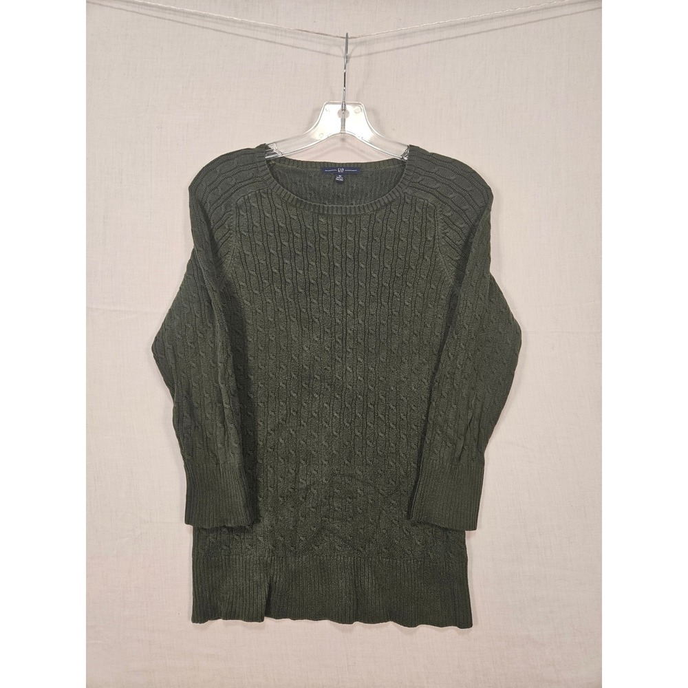 Gap Womens Forest Green Cable Knit Crew Neck Tunic Sweater Fall 2007 Size M